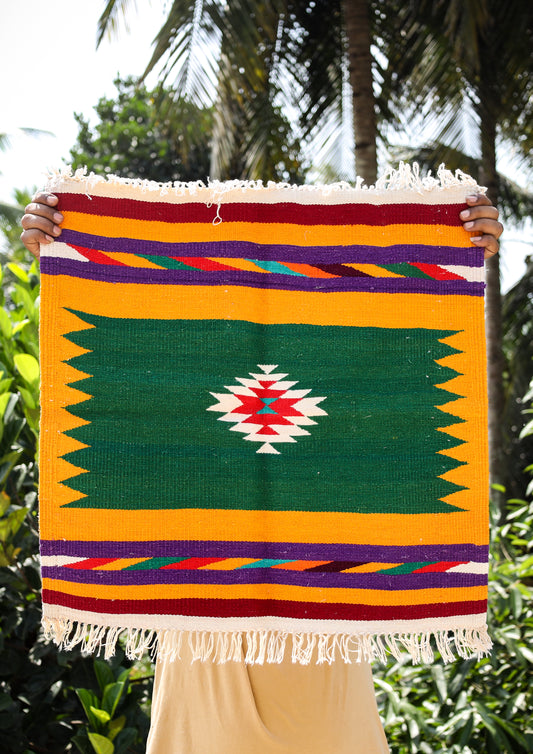 GEOMETRIC - Green and Saffron Yellow Badi Phool - 2 x 2 ft