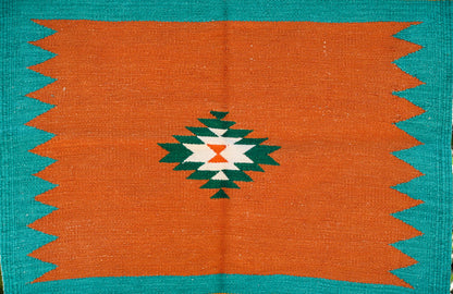 GEOMETRIC - Rust Earth and Aqua Blue Badi Ghadi - 2 x 2 ft