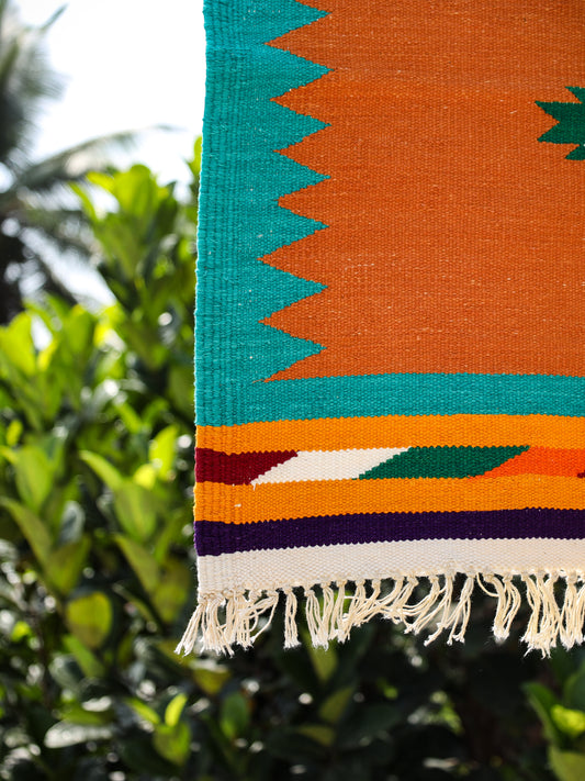 GEOMETRIC - Rust Earth and Aqua Blue Badi Ghadi - 2 x 2 ft