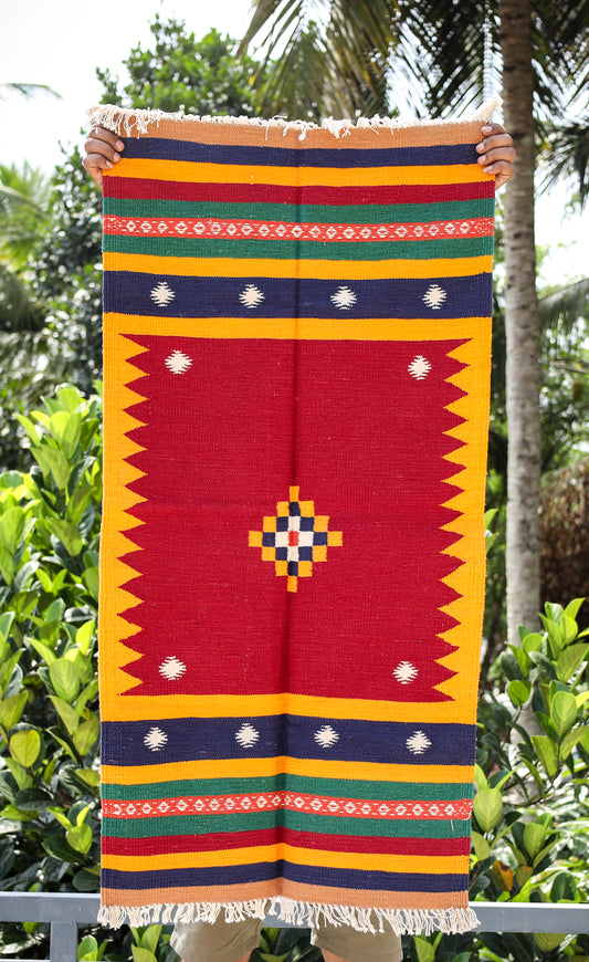 GEOMETRIC - Crimson Red and Bumblebee Yellow Phool - 2 x 4 ft
