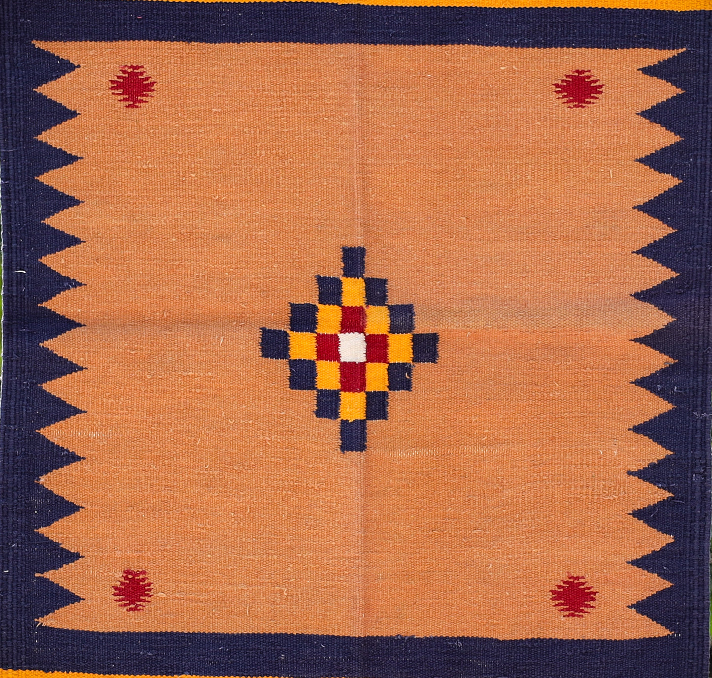 GEOMETRIC - Fawn Beige and Navy Blue Phool - 2 x 4 ft