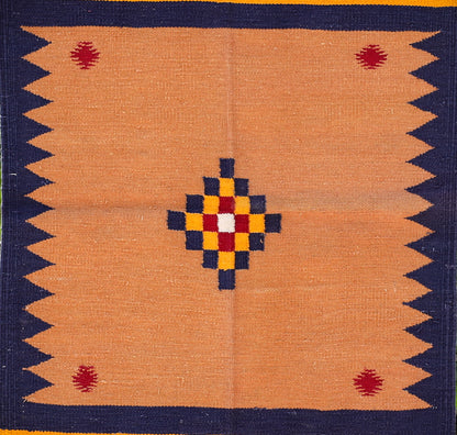 GEOMETRIC - Fawn Beige and Navy Blue Phool - 2 x 4 ft