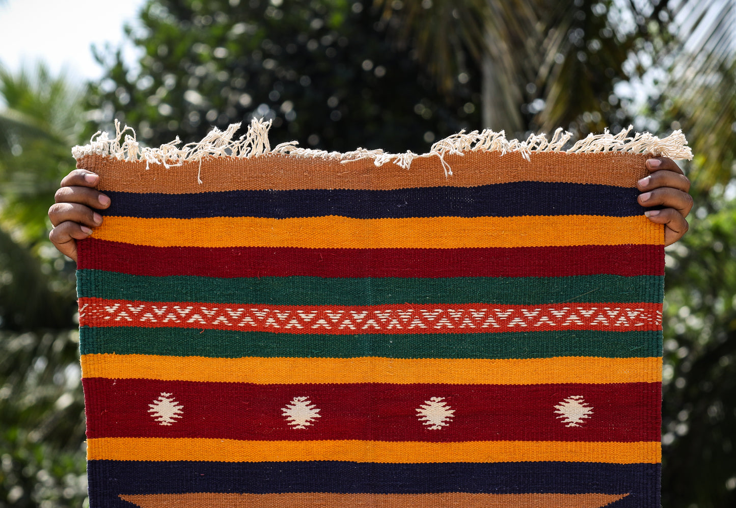 GEOMETRIC - Fawn Beige and Navy Blue Phool - 2 x 4 ft