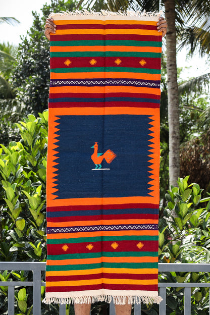 NAVAL - Midnight Blue and Coral Orange (Mor) - 2 x 5 ft