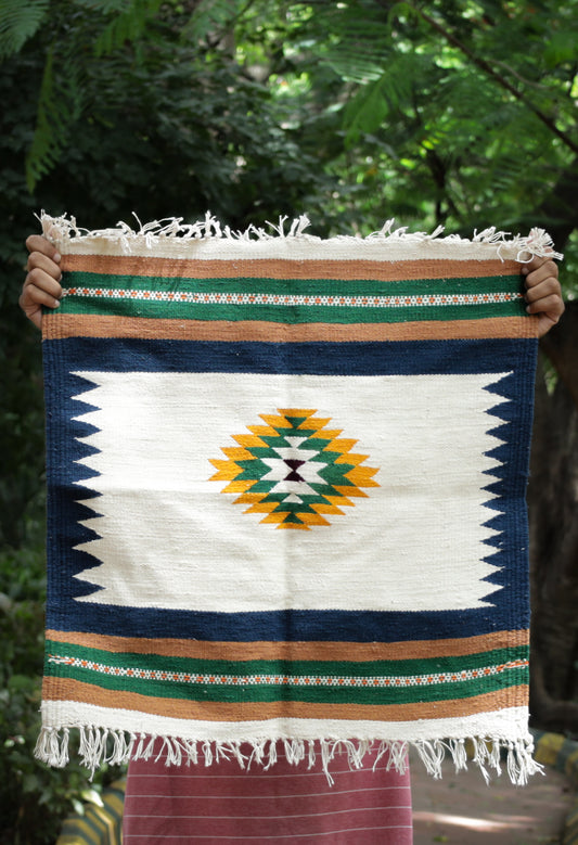 GEOMETRIC - Cream and Navy Blue - 2 x 2 ft