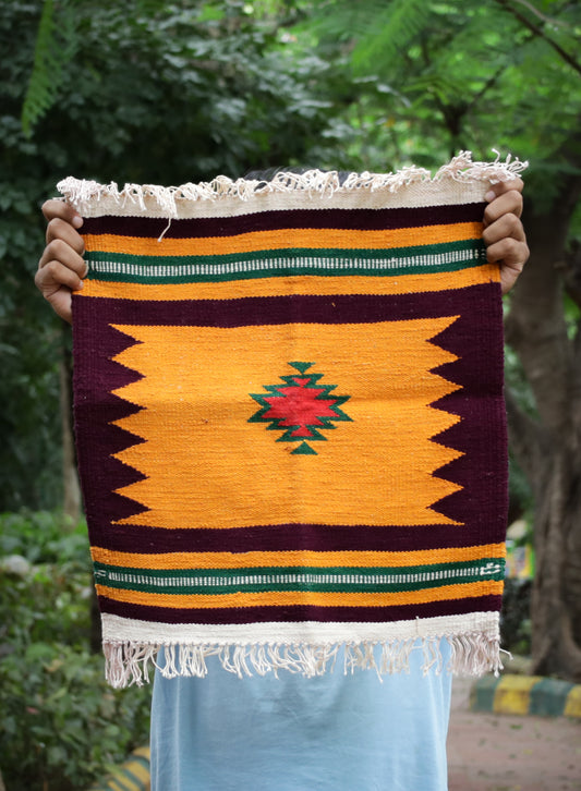 GEOMETRIC - Mustard Red and Green - 1.5 x 1.5 ft