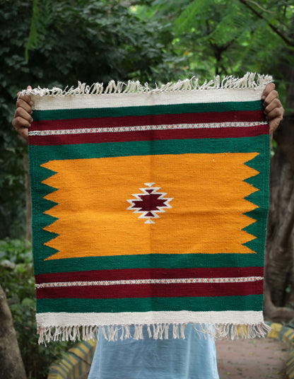 GEOMETRIC - Mustard Yellowand Dark Maroon - 2 x 2 ft