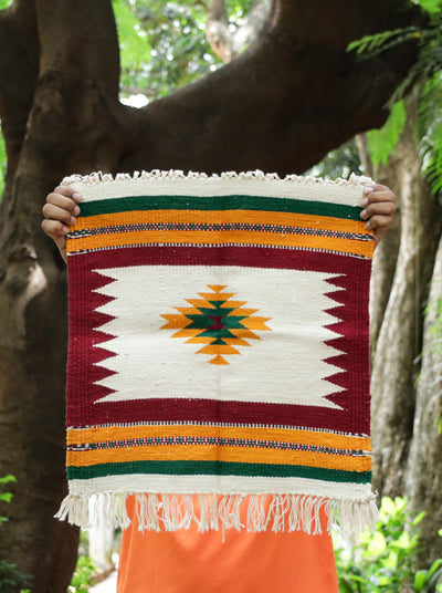 GEOMETRIC - Crimson Maroon and Yellow - 1.5 x 1.5 ft