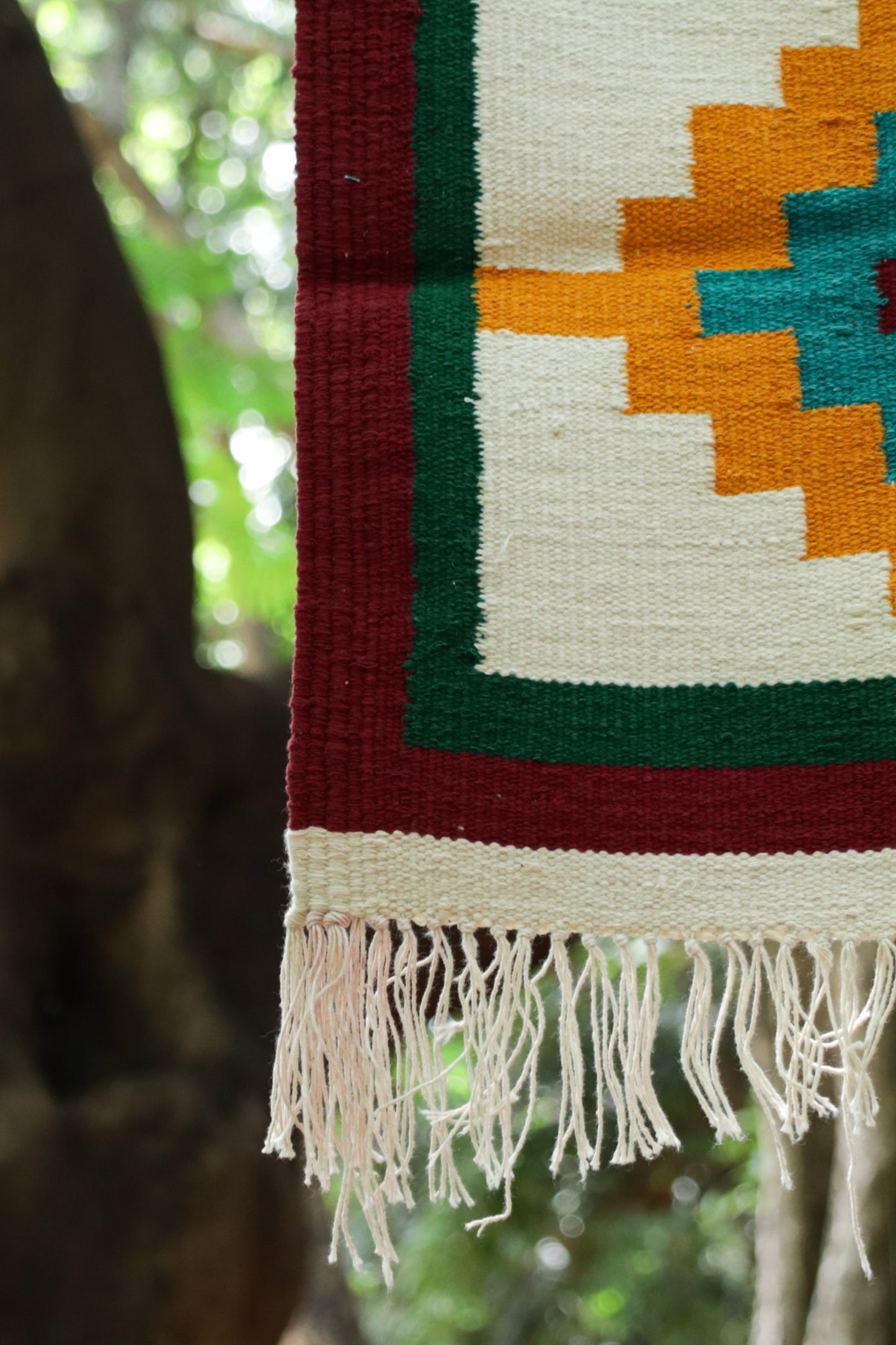 GEOMETRIC - Crimson Maroon & Pine Green 1.5 x 1.5 ft