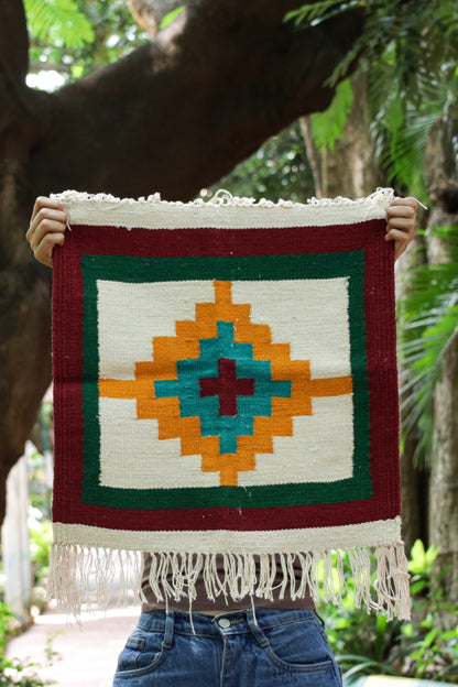 GEOMETRIC - Crimson Maroon & Pine Green 1.5 x 1.5 ft
