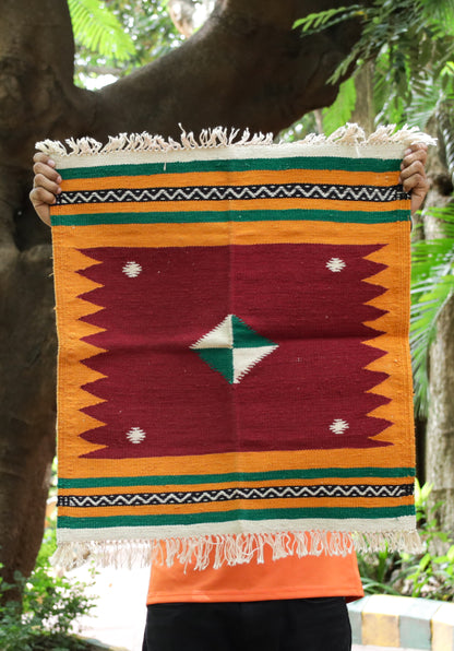 GEOMETRIC - Maroon & Honey Saffron - 2 x 2 ft