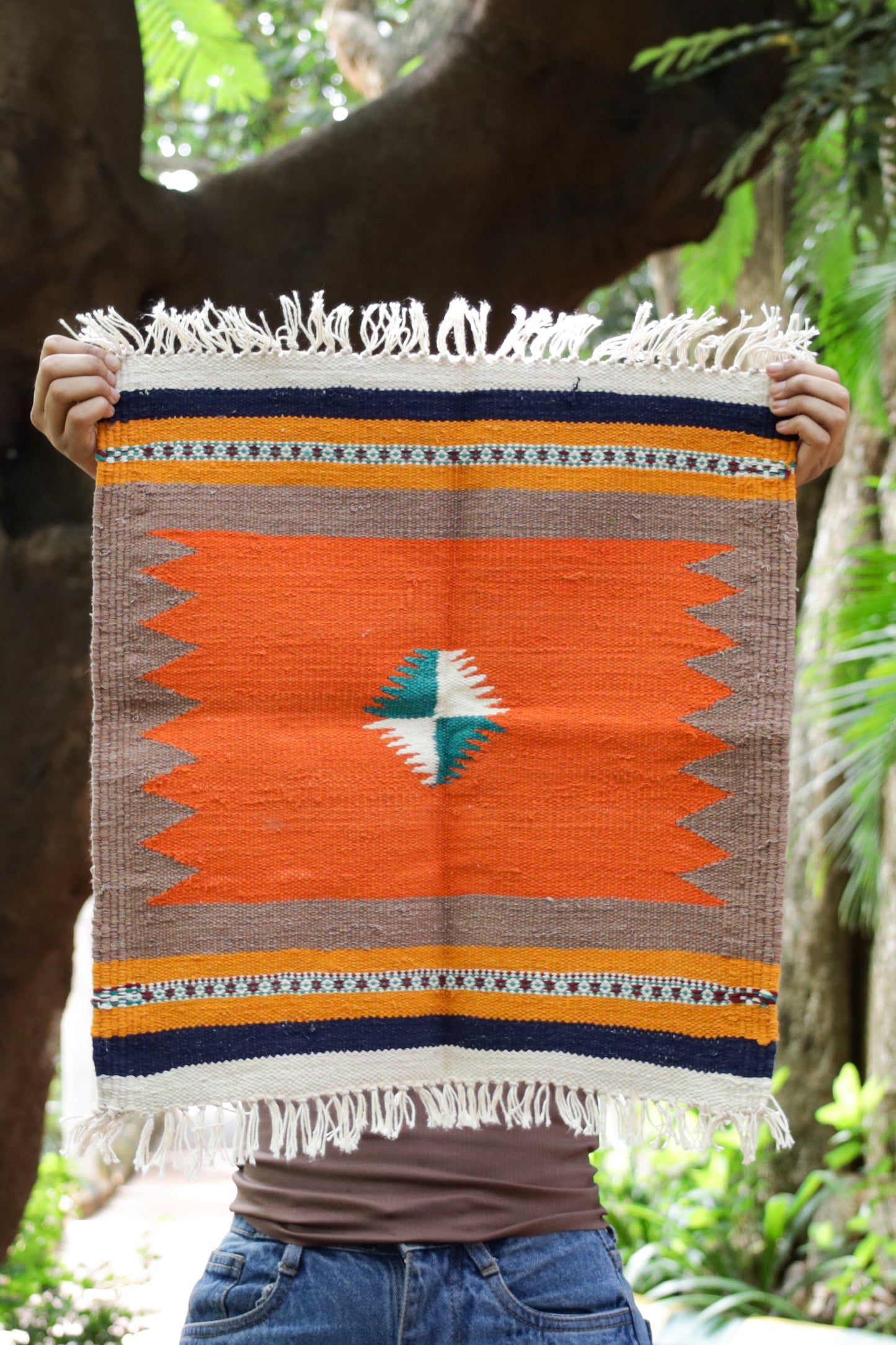 GEOMETRIC - Rustic Mocha & Tangy Tangerine 1.5 x 1.5 ft