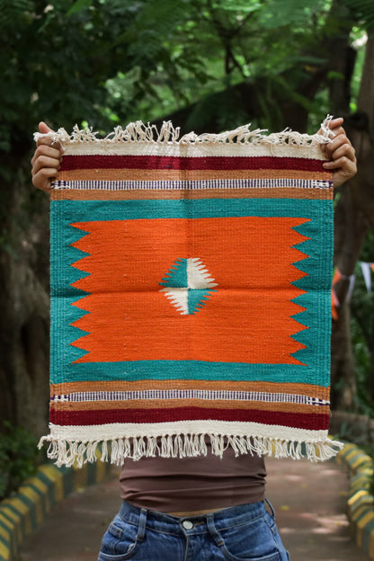 GEOMETRIC - Tangerine Blaze & Peacock Cyan 1.5 x 1.5 ft