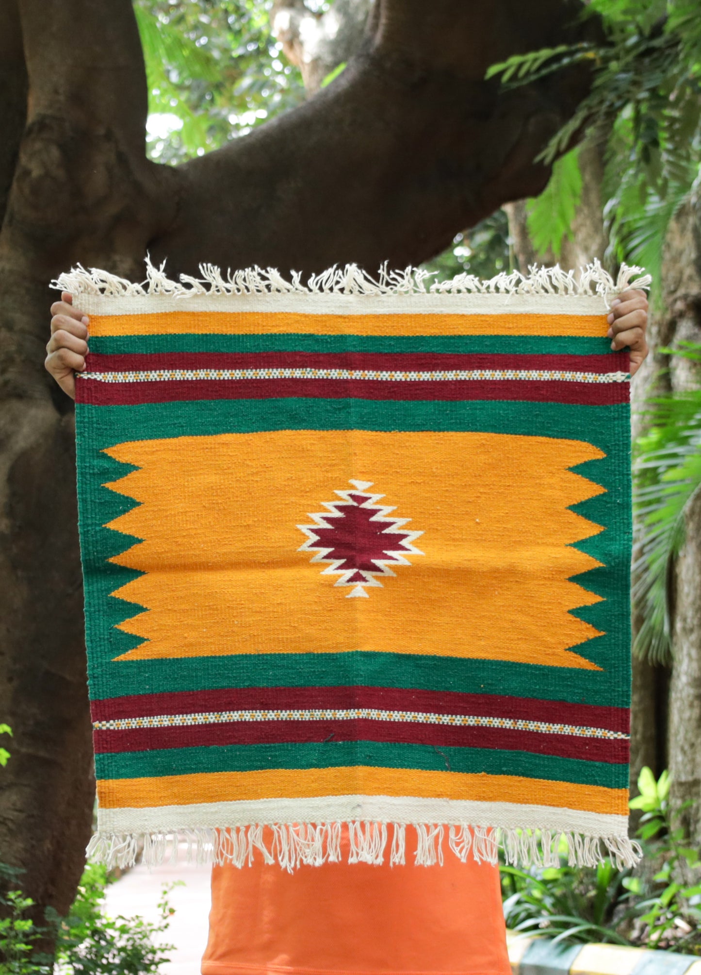 GEOMETRIC - Golden Turmeric & Jade Green - 2 x 2 ft