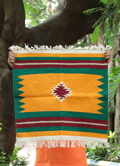 GEOMETRIC - Golden Turmeric & Jade Green - 2 x 2 ft