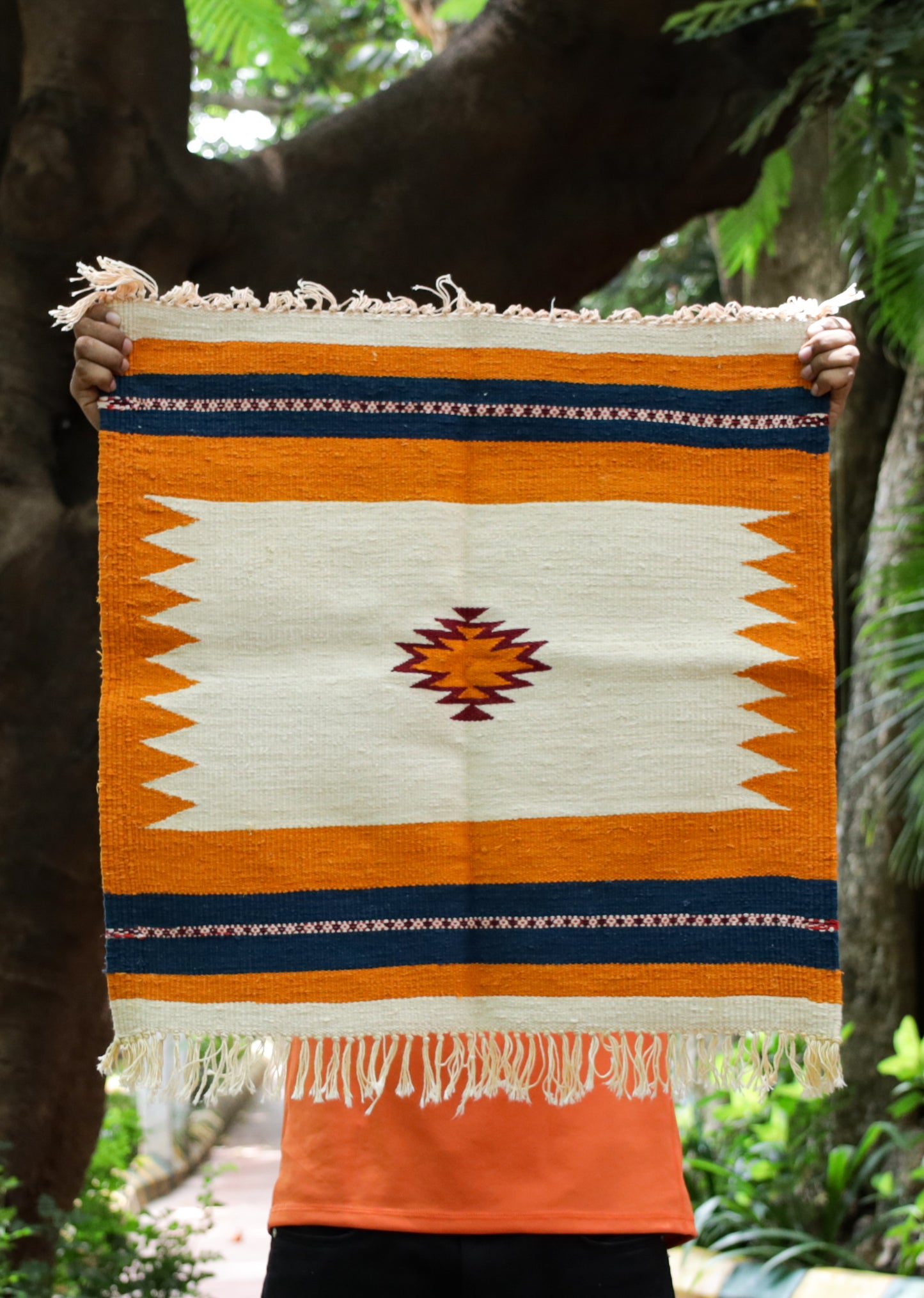 GEOMETRIC - Marigold Ochre & Midnight Navy - 2 x 2 ft